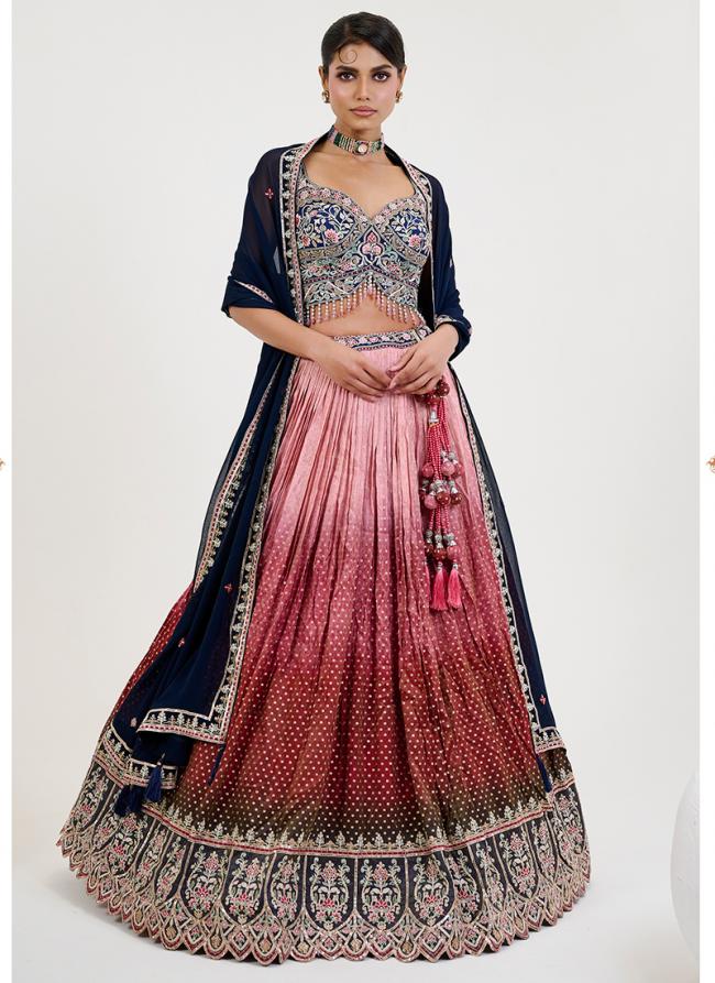 Jacquard Multi Color Bridal Wear Embroidery Work Ready To Wear Lehenga Choli